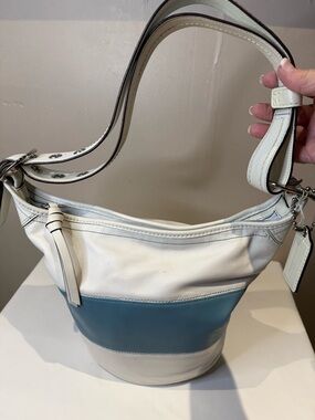 Coach Bleeker Rugby Duffle Bag White and Blue Leather Hobo 2009 13357